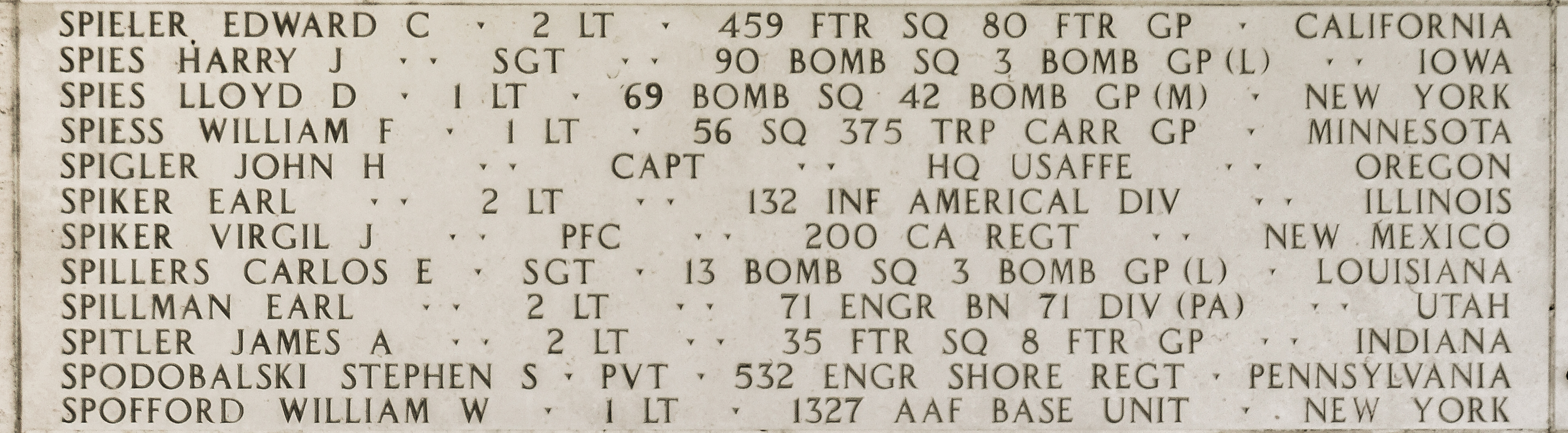 Edward C. Spieler, Second Lieutenant